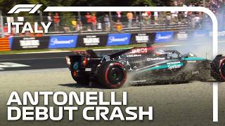 Kimi Antonelli Crashes On FP1 Debut  2024 Italian Grand Prix [upl. by Yraunaj797]