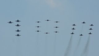 SU27 Mig29 SU25 Mass 21 Ship 100 Formation Flypast at 100 Years Russian Air Force 2012 [upl. by Oakley861]