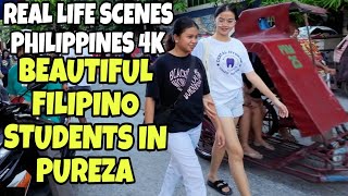 BEAUTIFUL FILIPINO STUDENTS IN PUREZA STREET STA MESA MANILA WALKING TOUR IN PHILIPPINES 4K [upl. by Gustie]