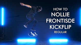 How to Nollie Frontside 180 Kickflip Regular Stance w Moose  Skate Trick Tutorial  Skateboarding [upl. by Aicert39]