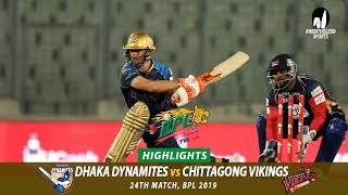 Dhaka Dynamites vs Chittagong Vikings Highlights  24th Match  Edition 6  BPL 2019 [upl. by Edmon448]