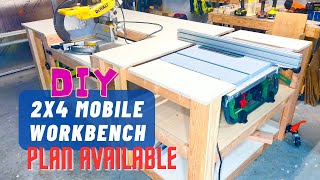 Building a Mobile Workbench amp Compact Work Station for Miter Saw and Table Saw  Woodworking Project [upl. by Bronk]