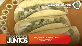 Taquitos de tripa con salsa verde y ajonjolí  Cómo hacer tacos de tripa [upl. by Fiann]