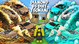 DIAMOND vs DIRT BIGGEST CARS TSUNAMI in Minecraft  CAR BATTLE [upl. by Eissalc402]