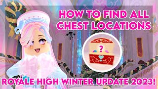 How to find ALL Chest Locations in Winter Glitterfrost Update  Royale High Christmas 2023 [upl. by Nereen]