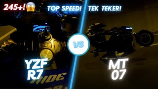 YZF R7 VS MT07  TOP SPEED  TEK TEKER  RimeMotovlog [upl. by Asserrac]