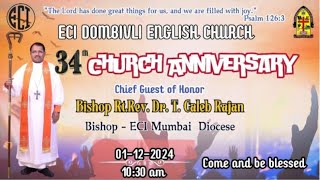 34th English Church Anniversary Live Continuation  ECI Dombivli  01122024 [upl. by Crescin140]