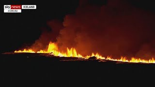 Iceland volcano erupts near famous Blue Lagoon [upl. by Lleder]