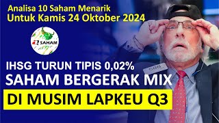 Analisa Kamis 24 Oktober  BBRI BBNI BMRI BBCA ASII AUTO RAAM GOTO TLKM amp Saham JPFA [upl. by Nimajaneb]