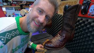 ASMR BOOT SHINE  HOW TO TREAT NEW TECOVAS OSTRICH LEATHER BOOTS  BOB ROSS OF SHOE SHINE ✨🎄✨ [upl. by Amarillis]