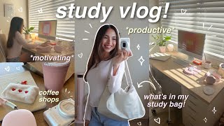 STUDY VLOG 🎧 whats in my school bag my study tips coffee shops etc productive  motivating 🫶🏼 [upl. by Battista775]