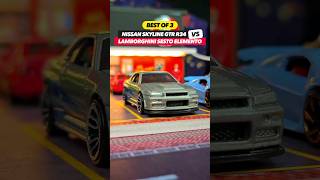 The Nissan Skyline GTR R34 takes on the Lamborghini hotwheels diecastracing hotwheelsracing [upl. by Anaj398]