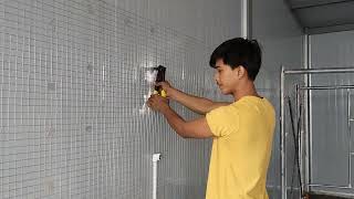 Wire mesh installation in modular panel to receive tileworks [upl. by Silirama]