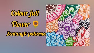 Relaxing zentangle 🌺 flower🌸theme art step by step doodleart doodlemandalaart flowers colourful [upl. by Wilscam685]