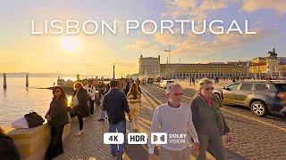 Lisbon Sunset Walking Tour December 2023  4K HDR [upl. by Atteuqihc]