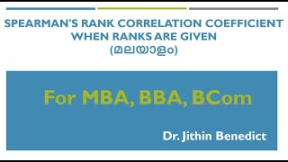 Spearmans rank correlation coefficient when ranks are given Malayalam [upl. by Peters]