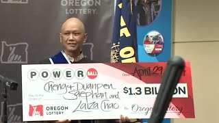 Winner of 13 billion Powerball plans to use money for cancer treatment [upl. by Delanty]