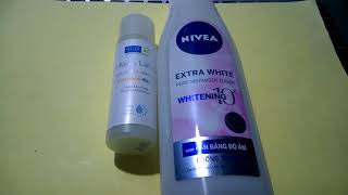 review về lution hadalabo  loại trắng và toner nivea extra white [upl. by Nnaj613]