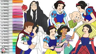 Disney Princess Coloring Book Compilation Snow White Jasmine Prince Charming Evil Queen Dopey [upl. by Nivle]