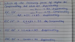 Which of the following pairs of angles are complementary and which are supplementary [upl. by Floridia995]