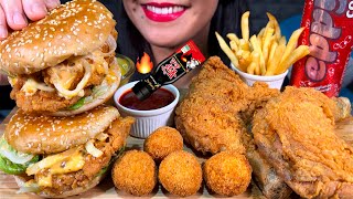 ASMR CHICKEN BURGER FRIED CHICKEN CHEESE BALLS FRIES 먹방 MUKBANG MASSIVE Eating sounds [upl. by Boylan749]