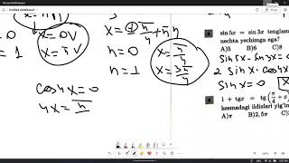 Trigonometrik tenglamalar 3 test [upl. by Silvanus]