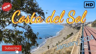 Costa del Sol Beach FuengirolaBenalmadena January 2024  sunshine walk  Malaga  HD [upl. by Koerlin]