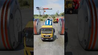 Mix Colour Cement Trucks amp School Van vs Bollards crash shorts beamngdrive bus [upl. by Annaeirb586]