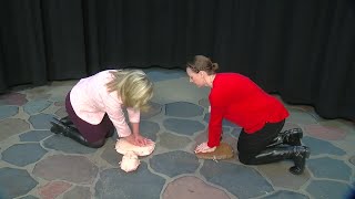 The American Heart Association teaching handsonly CPR [upl. by Enaffit]