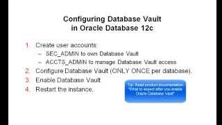 Configuring Database Vault in Oracle Database 12c [upl. by Wilkie135]