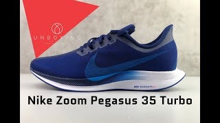 Nike Zoom Pegasus 35 Turbo ‘indigo forcephoto blue’  UNBOXING amp ON FEET  running shoes  2019 [upl. by Fanchie178]