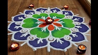 Easy and Quick freehand Rangoli designs with colours Diwali rangoli designs by Shital Daga [upl. by Kotick]