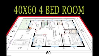 40x60 house plan4 bed room house plan4 bedroom house design 2400 sq ft house plan [upl. by Intisar]