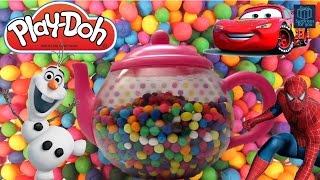 Play doh TETERA con HUEVOS SORPRESA ★ Dippin dots teapot Cars Frozen Disney Spiderman marvel toys [upl. by Eladroc]