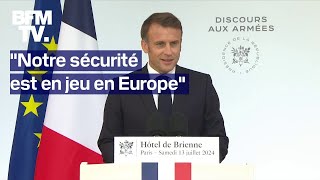 Emmanuel Macron a tenu son discours aux Armées à lHôtel de Brienne ce samedi 13 juillet 2024 [upl. by Nabi]