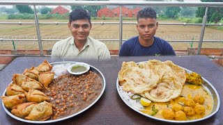 Chole Samosa Vs Paneer Ball Curry Bhatura Eating Challenge  Man Vs Food  Street Food Challenge [upl. by Neehsuan90]