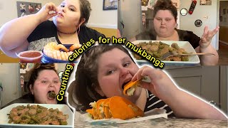 Amberlynn counts calories for her mukbangs to justify being 500lb and doing mukbangs [upl. by Eiznekcm]