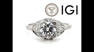 Deco Diamond Engagement Ring 137ct D VVS2 Ideal Platinum IGI Original 1920s [upl. by Sansbury]