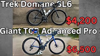 Trek Domane SL6 Vs Giant TCR Advanced Pro 0 4000 vs 6000 Bike [upl. by Dragelin]