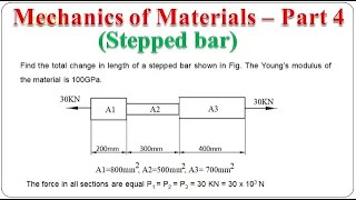 Mechanics of Materials–Part 4 Deformation in a stepped bar  Strength of Materials  BME301 [upl. by Thomasa]