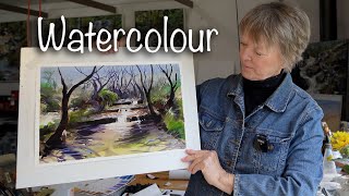 How to paint a landscape cascade in watercolor using a loose expressionistic style [upl. by Annaiek]