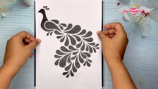 Simple Stencil Painting  Peacock Canvas Painting  How to cut stencil [upl. by Anihsak124]