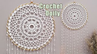 How To Make a Crochet Doily Wall Hanging Dreamcatcher l Paso a paso tapete de ganchillo [upl. by Mcintyre]