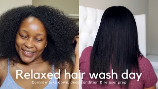 Relaxed hair wash day 💦 Shampoo deep condition  Blow dry amp Moisturise [upl. by Jareb]