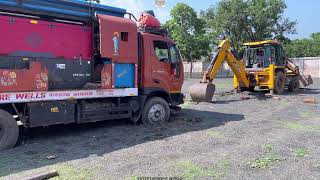 Bore Well Truck Stuck Jcb 3dx Machine Pulling Out From Pit  Jcb Video [upl. by Enomsed]