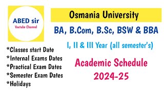 OU UG Academic Schedule 2024  25  when BA Bcom BSc BBA BSW 1st year Classes start Date Exam Date [upl. by Hafeenah]