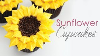 Sunflower Cupcakes  Buttercream Piping Technique Tutorial [upl. by Nilrac]