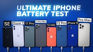 Ultimate iPhone BATTERY Test 12 Pro Max vs 12 Pro  12  mini  11 Pro Max  Pro  11  iPhone SE [upl. by Ellives]