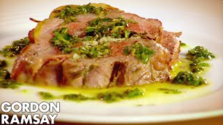 Leg of Lamb with Goats Cheese and Mint  Gordon Ramsay [upl. by Ralina189]