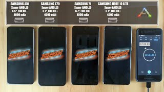 Samsung A71 vs Samsung A51 vs Samsung Note 10 Lite vs Samsung A70 Battery Drain Test  100 to 0 [upl. by Stace680]